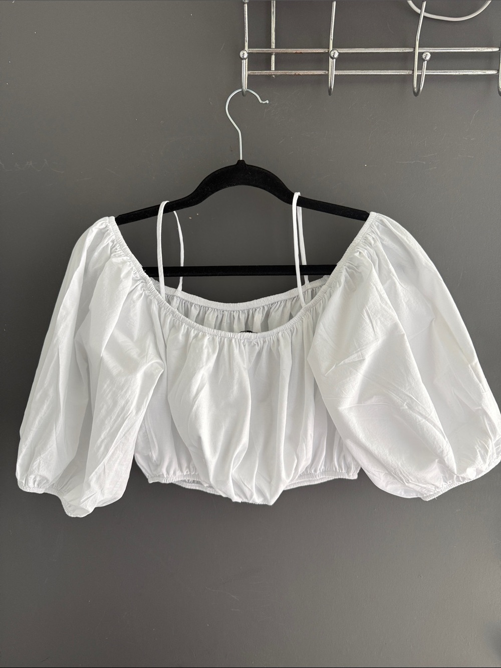 Zara White Off-the-Shoulder Puff Sleeve Crop Top size S boho coastal summer - Picture 4 of 10